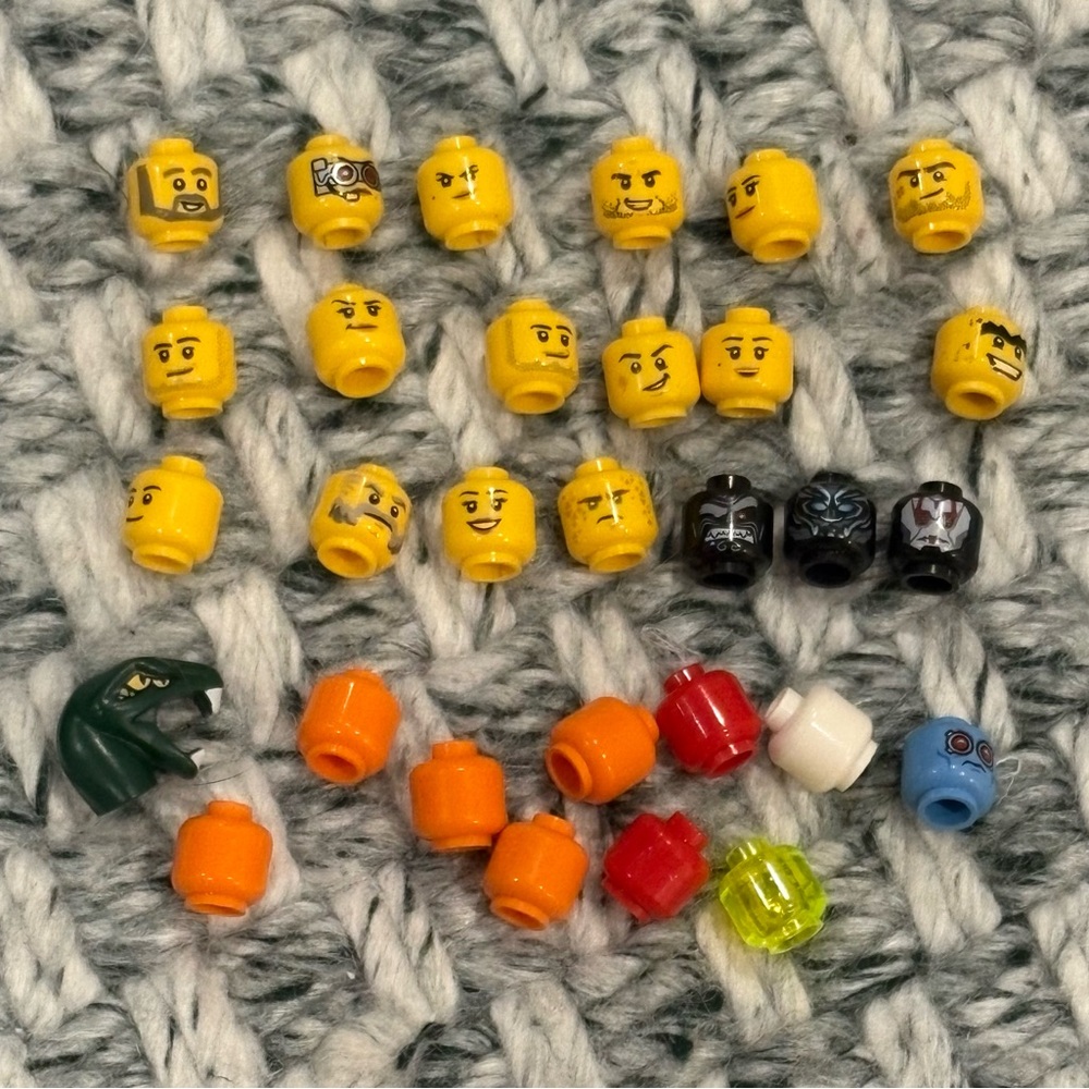 Lego Minifigures Mini Figures Heads Faces - Yellow, Black, Orange Colors (30)